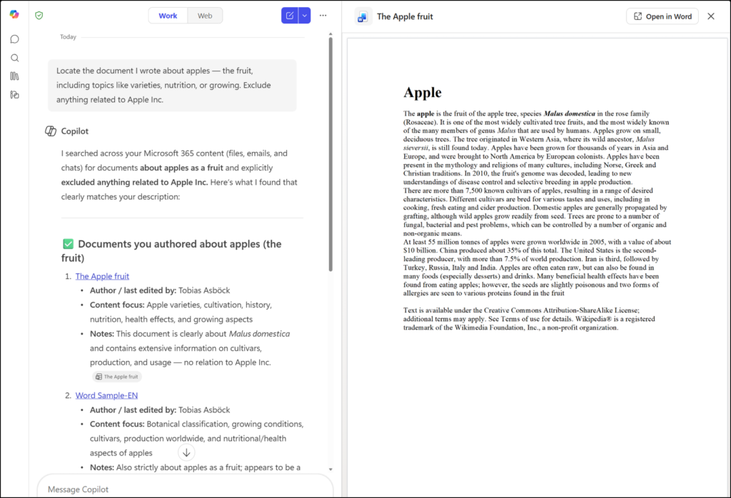 Supported Word, Excel, and PowerPoint files now open directly within Copilot Chat