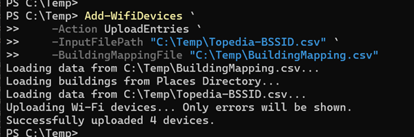 Upload the BSSID list to Microsoft Places