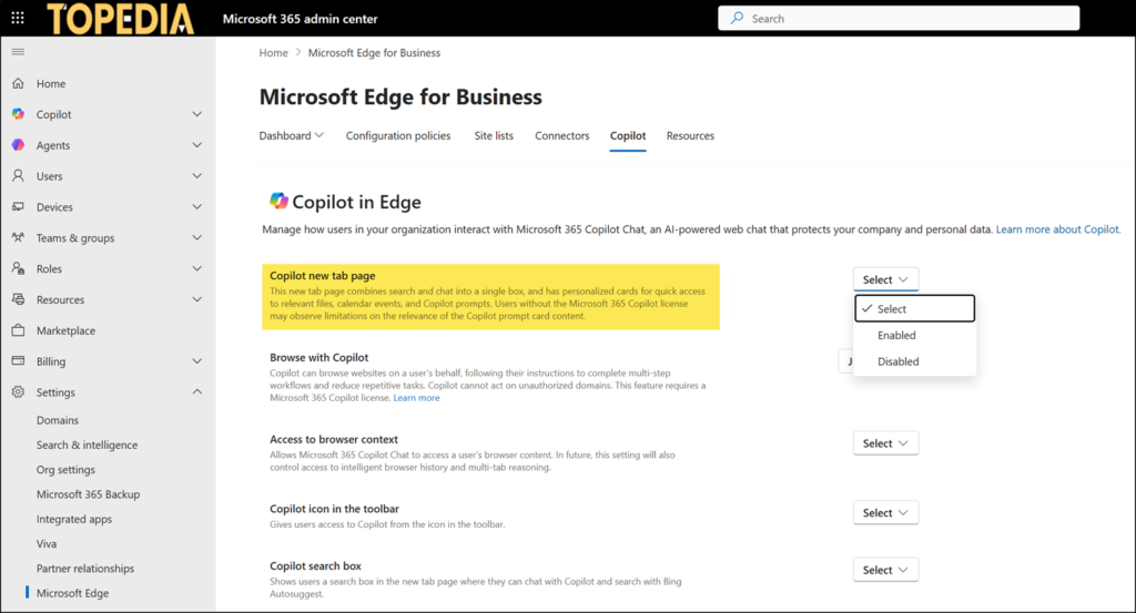 Enable or disable the Copilot-inspired new tab page as an Edge admin