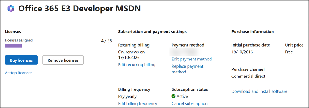 Office 365 E3 Developer from the old developer program