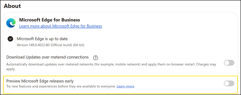 Enable Edge Enterprise Preview in the Edge browser