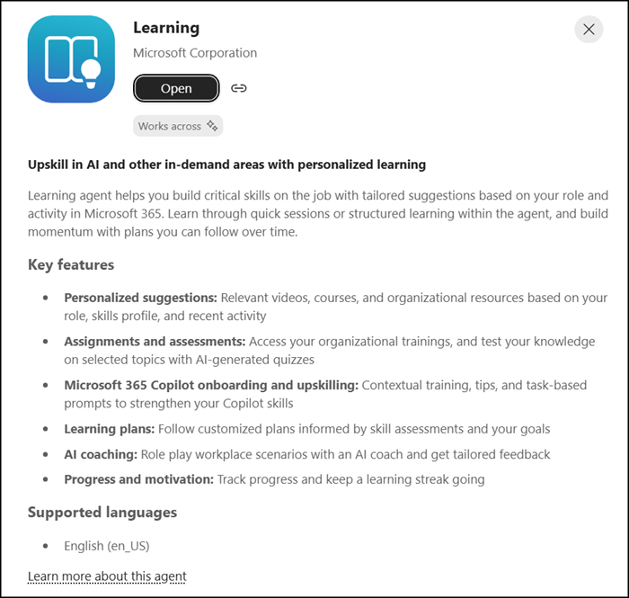 Learning agent in Microsoft 365 Copilot