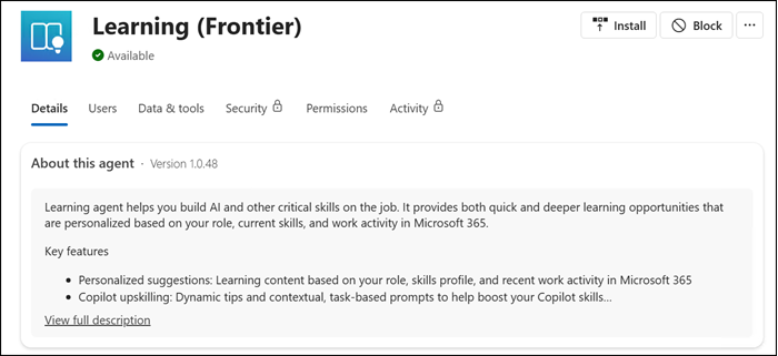 Learning agent in Agent 365