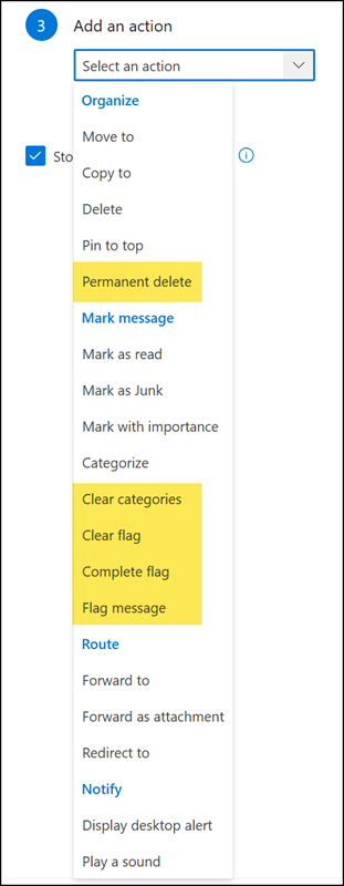 New rule actions in Outlook on the web and the new Outlook