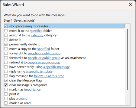Rule actions in Outlook Classic