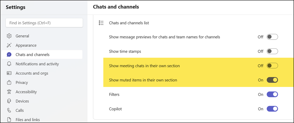 The default settings for the two new sections