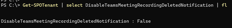 New SharePoint tenant setting DisableTeamsMeetingRecordingDeletedNotification, False by default