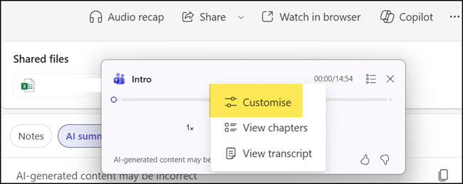 Customize an individual audio recap, for example, to change the language