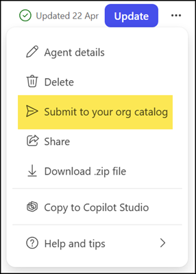New option to submit an agent to your org catalog