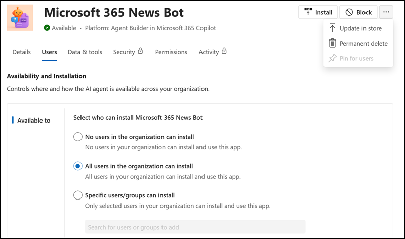 Admin-managed user agent