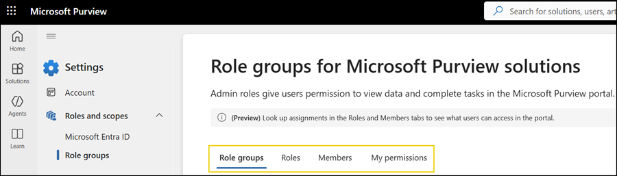 The new role groups page in Microsoft Purview
