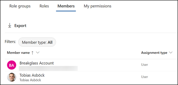 List all members with at least one Purview role assignment