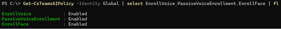 Voice and Face enrollment properties (the default configuration)