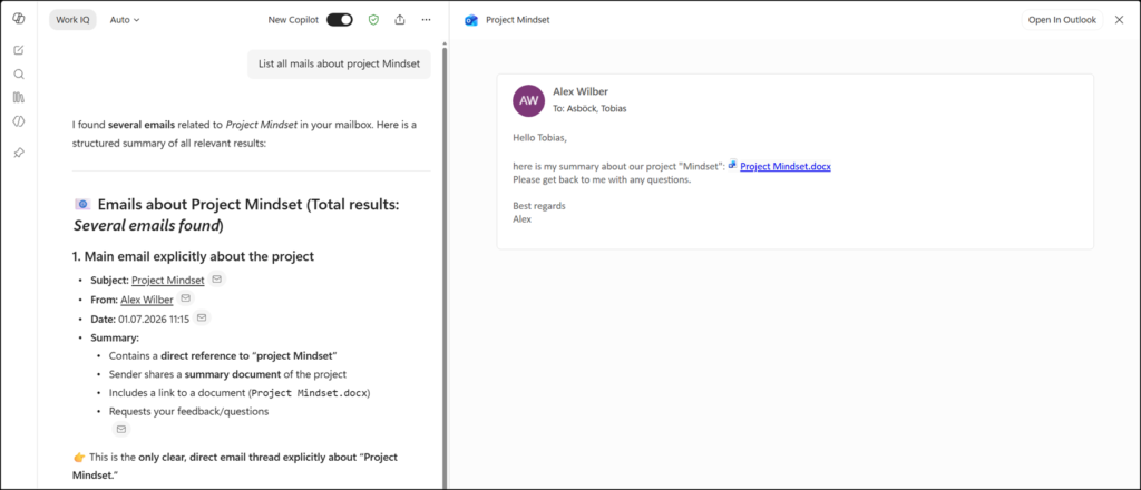 Users can now open Outlook emails directly from within Copilot Chat