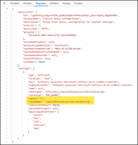 Hidden policy setting
