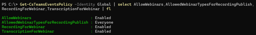 Teams Webinar settings