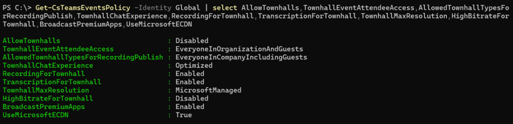 Teams Town Hall settings