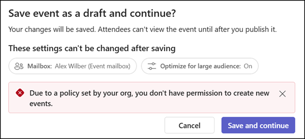 Scheduling large audience events is restricted