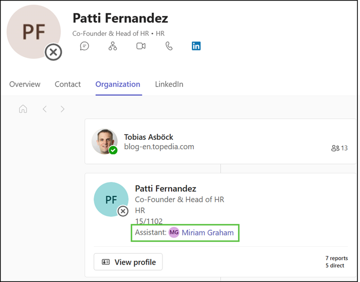 Profile card in Microsoft Teams