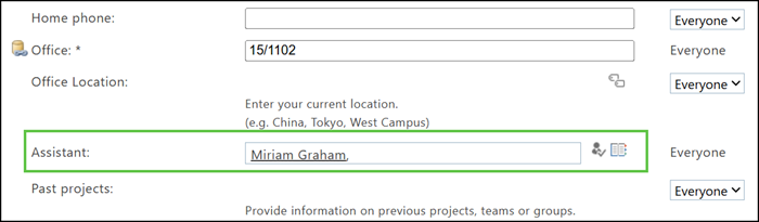 Assistant information in the SharePoint User Profile Service