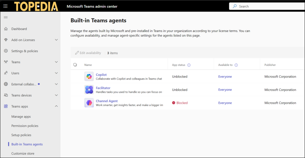 Built-in Teams Agents in the Teams Admin Center