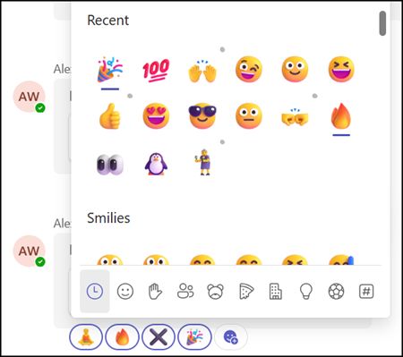 Recently used emojis on Teams desktop
