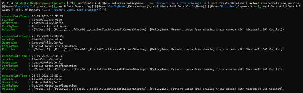 Audit Log export for CloudPolicyService activities