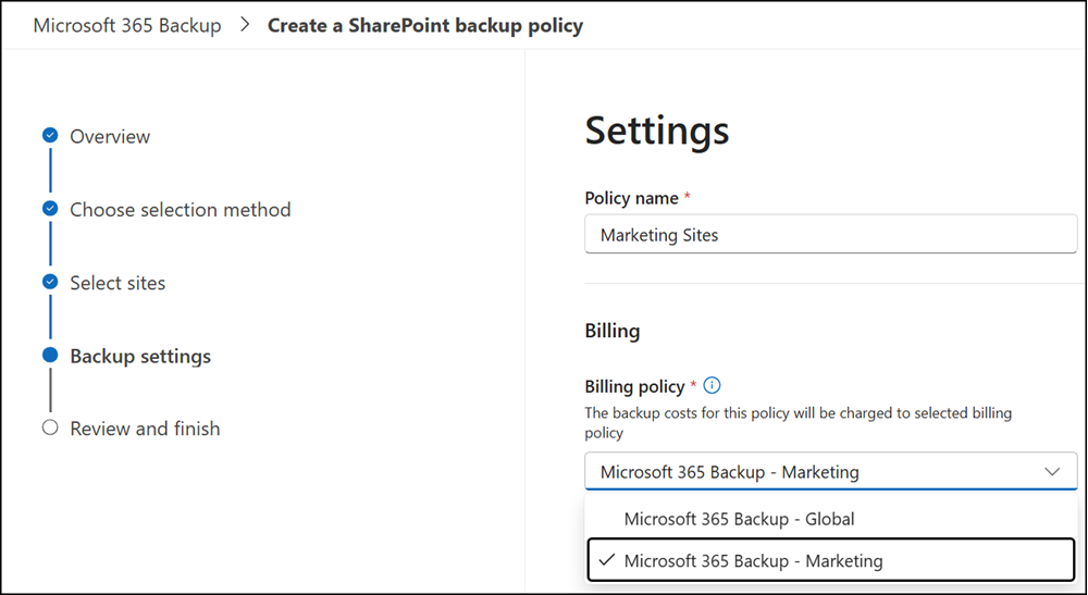 Choose the backup billing policy