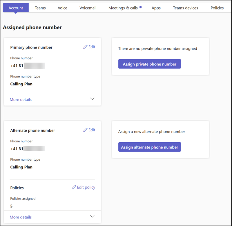 Multi-line number configuration in the Teams admin center
