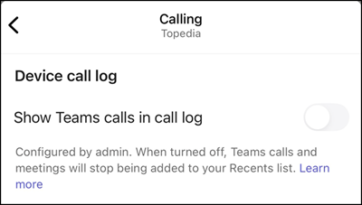 Call history was disabled by the organization