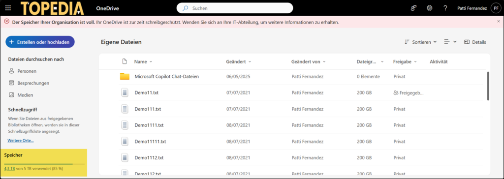 The OneDrive is using all the pooled SharePoint storage
