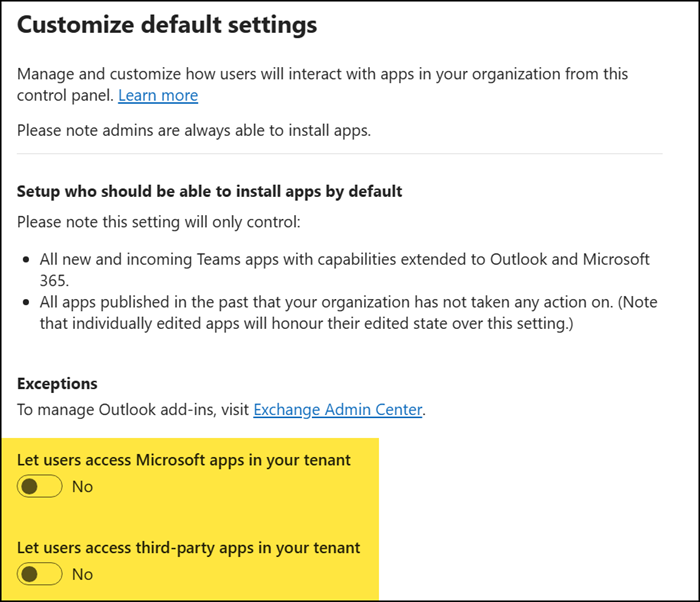Default settings for Integrated Apps (in the Microsoft 365 admin center)
