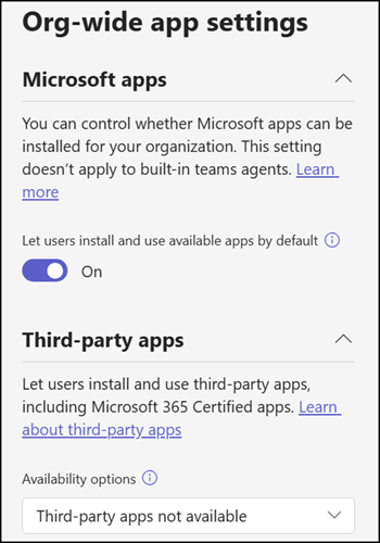 Org-wide app settings for Teams apps (in the Teams admin center)