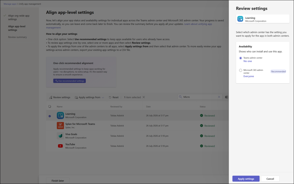 Manually reviewing four Microsoft apps