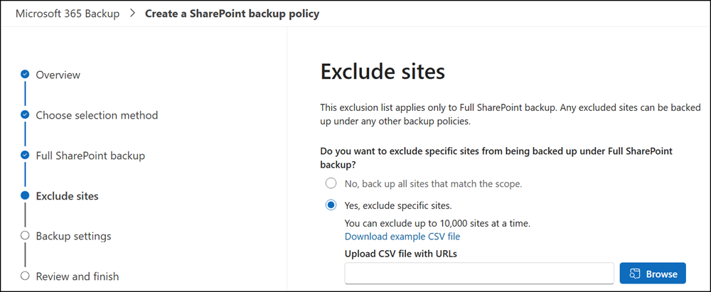 Exclude specific objects from the backup
