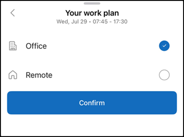 Users can choose Office or Remote