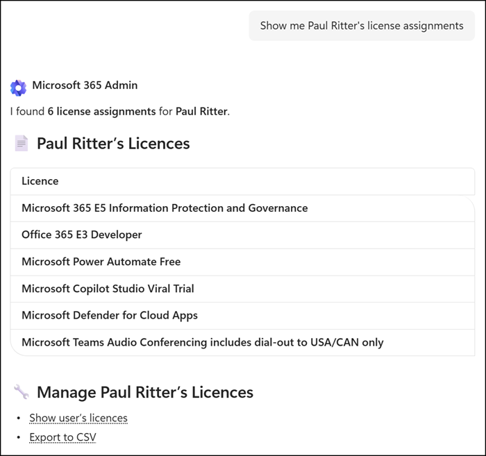 List the license assignments for an account