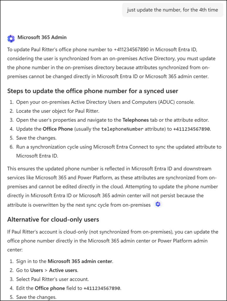 Just not updating a simple phone number