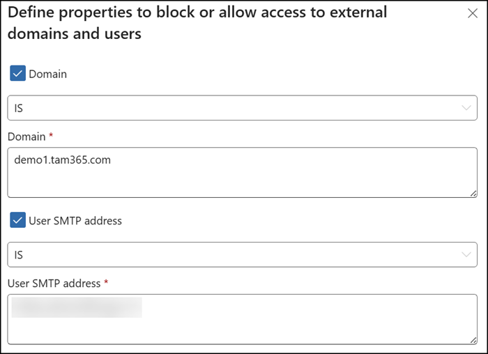 Block OR allow access from specific external domains or individual external email addresses