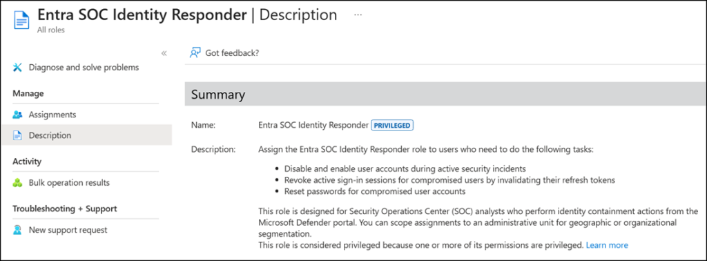 New admin role: Entra SOC Identity Responder