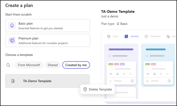 Reuse or delete the Planner template (via Planner in Teams)