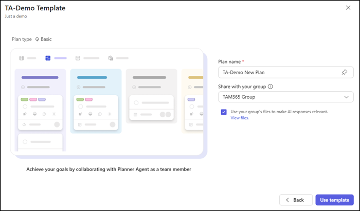 Use the template to create a new Planner plan