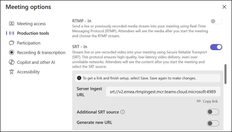Enable SRT-In for a town hall event, webinar, or meeting