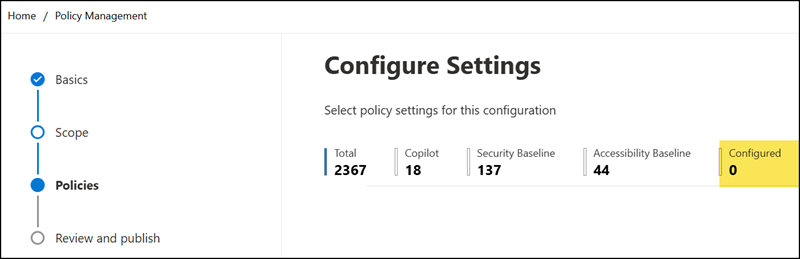 No policy settings configured