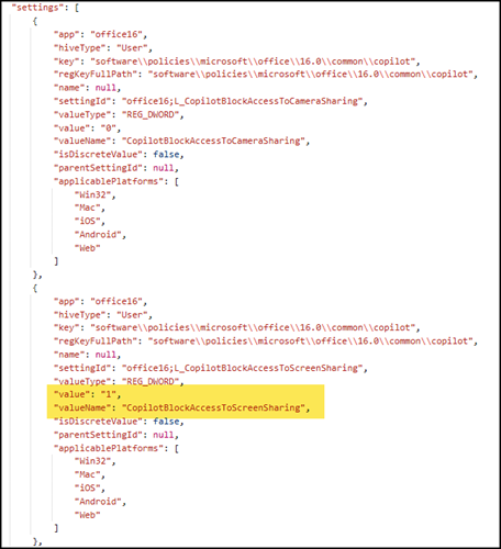 Hidden policy setting