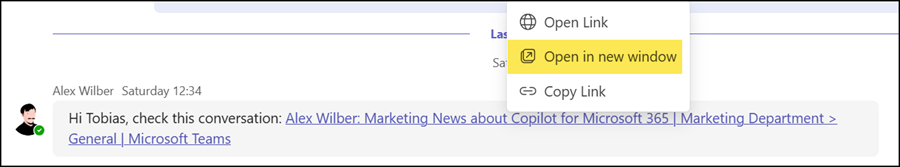 Right-click on a message link to open it in a new window