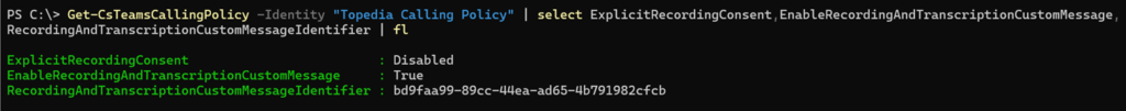 Customized consent notifications are configured for Teams Calling