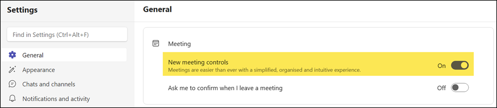 Temporarily switch back to the current meeting controls