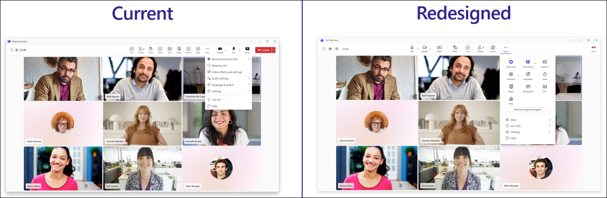 Current vs Redesigned meeting controls
