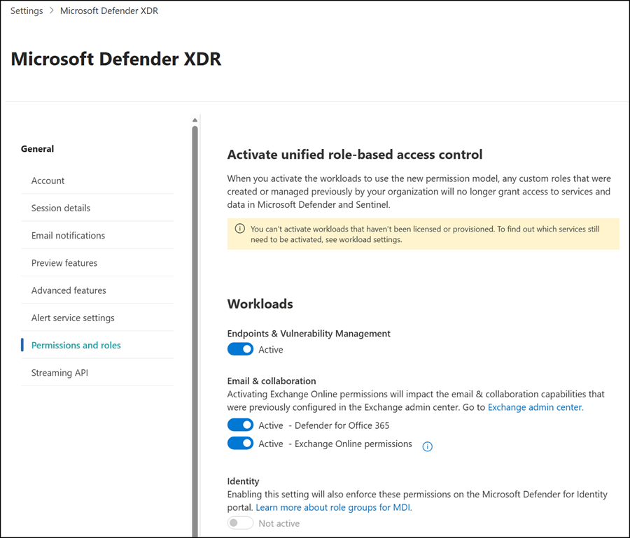Use the Unified RBAC workload settings to opt out, if needed